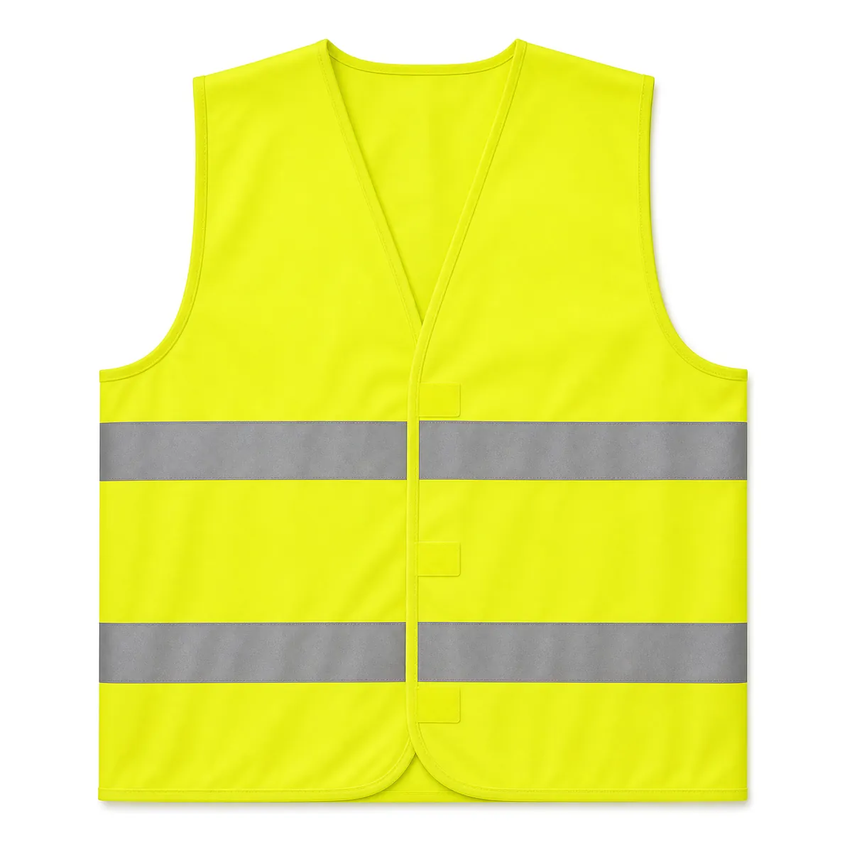 Gilet jaune fluo haute visibilité sans manches, fermeture à scratch et deux bandes réfléchissantes, vu de face