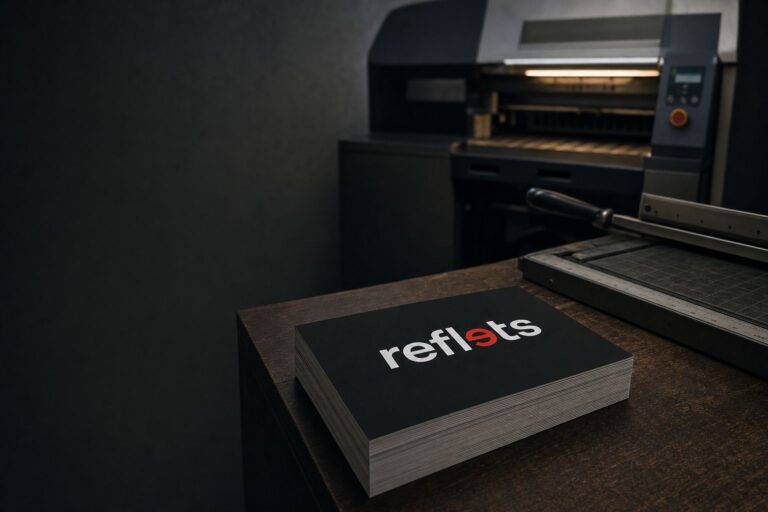Flyers fraîchement imprimés dans l'atelier Reflets