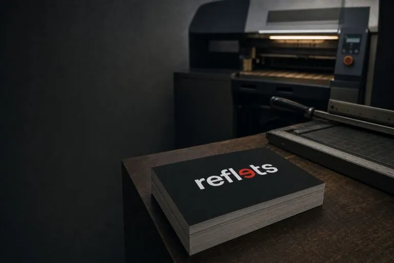 Flyers fraîchement imprimés dans l'atelier Reflets