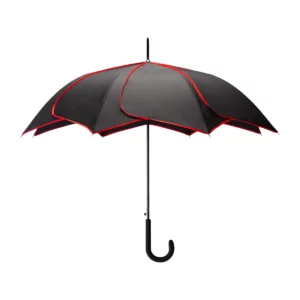 Lotus, parapluie citadin publicitaire à toile noire à liseré rouge, personnalisable avec votre logo