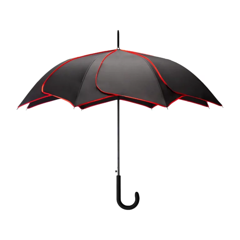 Lotus, parapluie citadin publicitaire à toile noire à liseré rouge, personnalisable avec votre logo