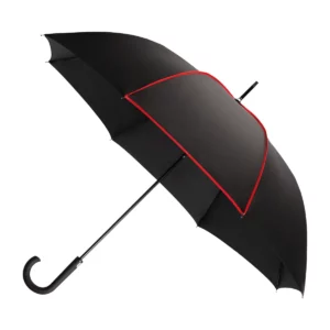 Parenthèse, parapluie citadin publicitaire à toile noire à galon rouge, personnalisable avec votre logo