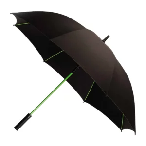 Golf Color, parapluie golf publicitaire à toile noire à baleines vertes, personnalisable avec votre logo
