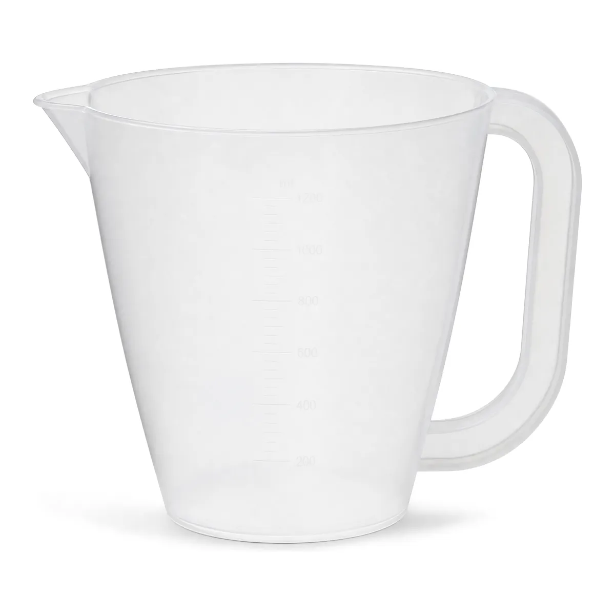 Pichet 1,5 L gradué en polypropylène translucide, anse et bec verseur, personnalisable au logo de votre entreprise, visuel d'illustration